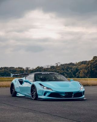 F8 Ferrari Auto Body Kit LB Style Blue Carbon Fiber Spoiler Lips Wide Body Kit Wheel Arch
