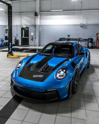 Blue Porsche Body Kit 992 GT3RS phong cách Carbon Fiber Hood khô