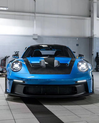Blue Porsche Body Kit 992 GT3RS phong cách Carbon Fiber Hood khô